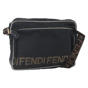 Authentic FENDI Shoulder Bag Nylon Black Gold